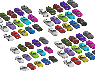 Assorted Colorful Car Models Featuring Different Styles and Colors Displayed Together 3d model