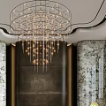 Duplex Living Room Interior With Crystal Chandelier Marble Walls And Floor To Ceiling Windows