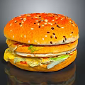 Delicious Juicy Hamburger With Egg Patty Fresh Lettuce And Sesame Seed Bun