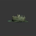 Ancient Shipwreck Model With Clear Hull Structure Green Base And Rusted Texture
