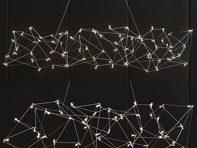Modern Geometric Hanging Chandelier With Wire Network Design And Small Lights 3d model