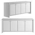 Modern Neutral Toned Storage Cabinet With Fabric Panel Doors And Wooden Frame