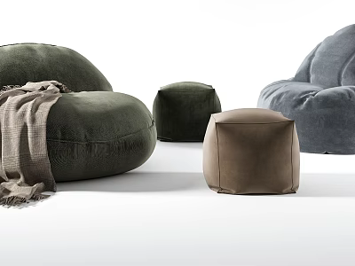 Green Gray Brown Velvet Bean Bag Chairs With Ottoman For Modern Cozy Living Room 3d model