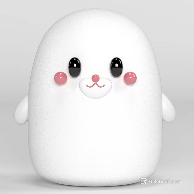 Cute White Plush Doll With Big Black Eyes Pink Blushes And Smiling Mouth 3d model 