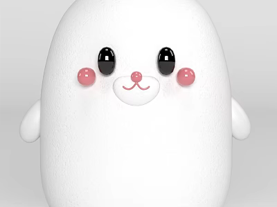 Cute White Plush Doll With Big Black Eyes Pink Blushes And Smiling Mouth 3d model