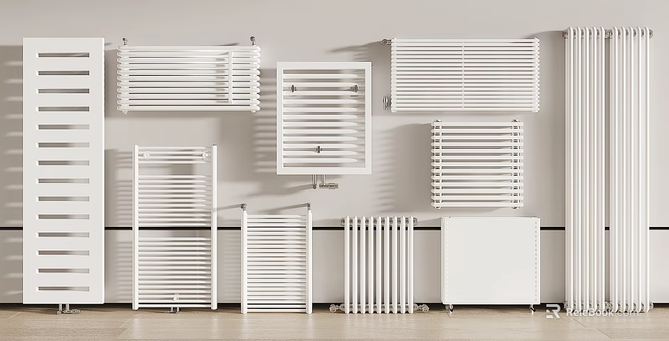 White Radiators With Various Designs Including Wall Mounted And Floor Standing Styles 3d model