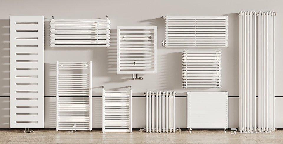 White Radiators With Various Designs Including Wall Mounted And Floor Standing Styles 3d model 