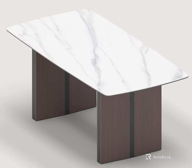 Modern Dining Table Set With White Marble Top And Dark Brown Legs 3d model