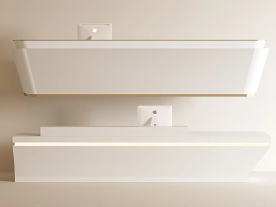 Modern Minimalist Reception Desk Design With White Counter And Elegant Lighting 3d model