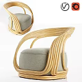 Modern Leisure Chair with Curved Light Wooden Frame and Gray Padded Seat Design