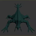 Teal Colored Game Movie Monster Character With Spiked Back Scaly Skin And Extended Limbs