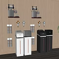 Wall Mounted And Floor Standing Water Dispensers With Wooden Wall And Green Plant