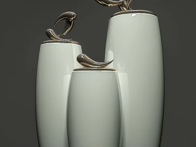 Modern White Ceramic Vessels With Metallic Ornaments And Elegant Design 3d model