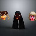Game And Movie Character Head Designs With Brown Bun Black Braids And Blonde Short Hair