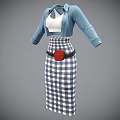 Stylish Women's Outfit With Blue Cardigan White Top Checkered Skirt And Red Buckle