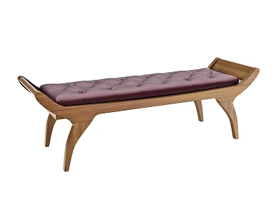 Modern Elegant Stool With Purple Tufted Leather Seat And Wooden Frame Design 3d model