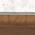 Wooden TV Stand With Marble Top Against Textured Wall And Wooden Floor