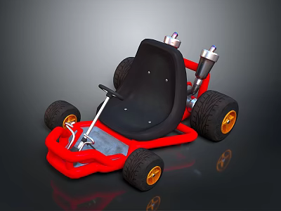 Red Frame Go Kart With Black Seat Large Wheels And Exhaust Pipes 3d model