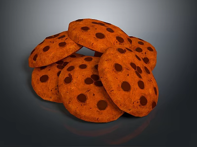 Golden Freshly Baked Stacked Chocolate Chip Cookies With Melty Chips 3d model