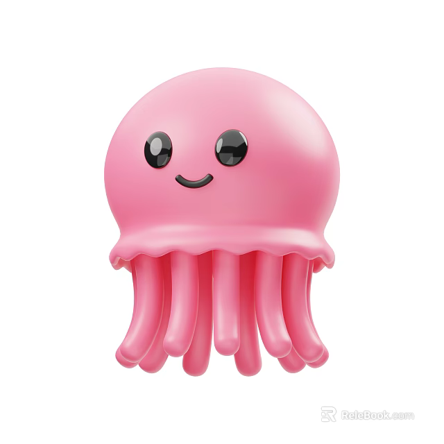 Cute Pink Octopus Toy With Smiling Face And Soft Curved Tentacles 3d model 