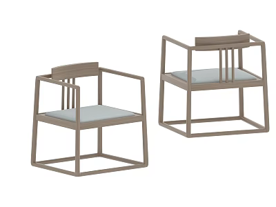 Modern Wooden Armchairs With Light Colored Seat Cushions And Geometric Frame Design 3d model