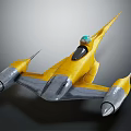 Futuristic Yellow And Silver Spaceship With Cockpit And Sharp Wings Design