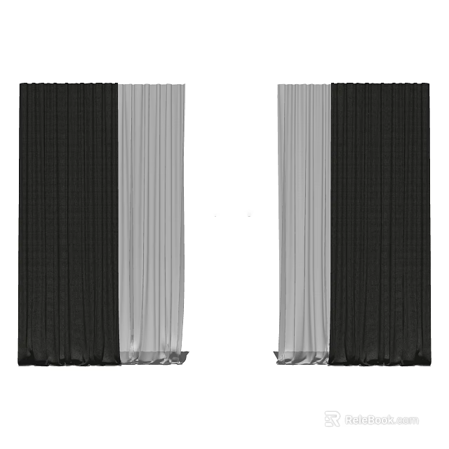 Black and Gray Textured Fabric Curtains Pair with Modern Design for Home Decor 3d model 
