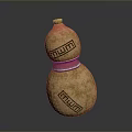 Gourd Shaped Two Tiered Household Item With Wooden Stopper Pink Band And Stamped Patterns