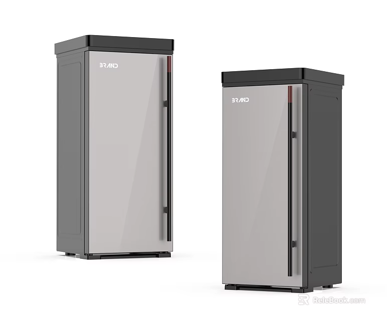 Two Standing Silver Black Single Door Refrigerators Freezers Modern Design Features 3d model 