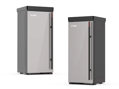 Two Standing Silver Black Single Door Refrigerators Freezers Modern Design Features 3d model
