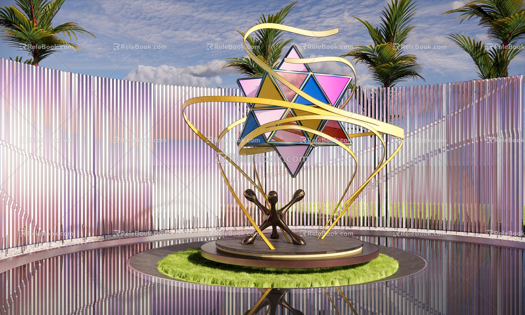 Modern City Sculpture Colorful Three-Dimensional Hexagram Geometric Sculpture 3d model