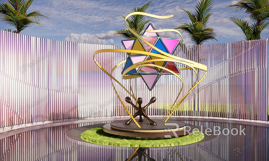 Modern City Sculpture Colorful Three-Dimensional Hexagram Geometric Sculpture model