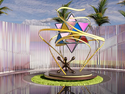 Modern City Sculpture Colorful Three-Dimensional Hexagram Geometric Sculpture 3d model