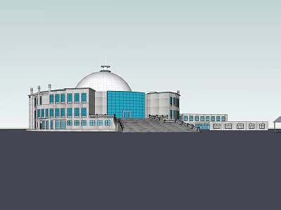 Museum Building Featuring White Dome Blue Glass Facade And Multi Story Design 3d model