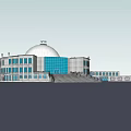 Museum Building Featuring White Dome Blue Glass Facade And Multi Story Design