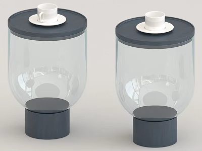 Modern Transparent Glass Side Table With Dark Gray Top Small White Cup And Cylindrical Base 3d model