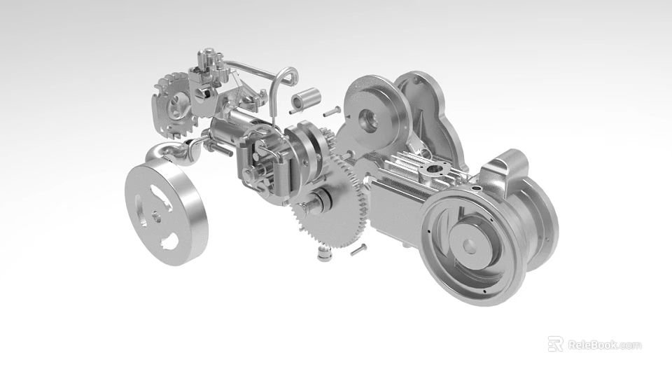 Detailed Industrial Equipment Mechanical Structure With Gears Pulleys Shafts And Components 3d model 