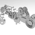 Detailed Industrial Equipment Mechanical Structure With Gears Pulleys Shafts And Components