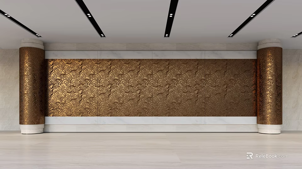 Luxury Front Desk Background Wall Interior With Ornate Golden Patterns 3d model