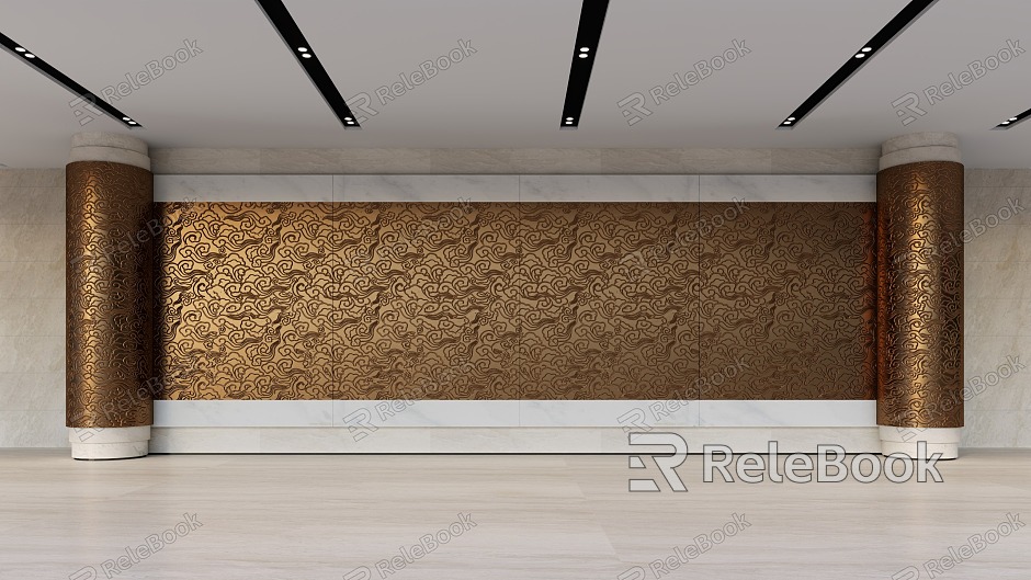 New Chinese Background Wall Office Hotel Lobby model