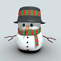 Cute Snowman Figure With Black Hat Red Green Striped Scarf White Body And Stick Arms