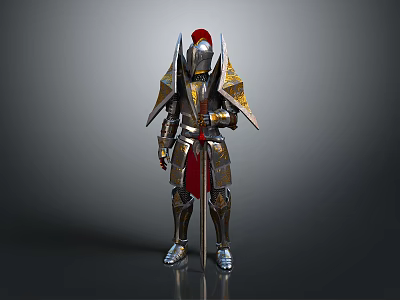 Epic Game Movie Character With Metallic Armor Red Cape Golden Accents And Spear 3d model