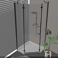 Modern Shower Head in Glass Enclosure with Window Blinds and Potted Plant