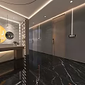 Modern Hotel Lobby With Reception Desk Marble Floor And Elegant Pendant Lighting Design