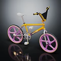 Stylish Yellow Bicycle With Pink Wheels White Seat And Black Yellow Handlebars