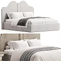 Modern White Kids Bed with Stylish Headboard and Soft Bedding Including Striped Blanket