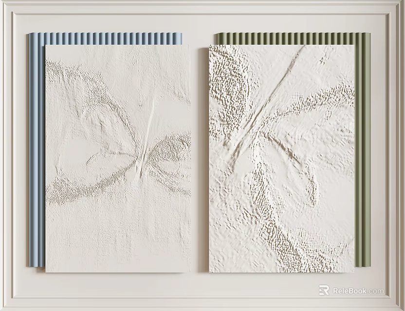 Modern Textured Wall Decor With Blue Green Borders And White Embossed Patterns 3d model
