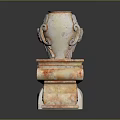 Decorative Stone Pillars With Intricate Carved Floral And Scroll Designs On Black Reflective Surface