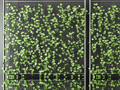 Living Plant Wall With Metal Grid Structure And Dense Green Foliage Coverage 3d model
