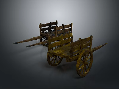 Two Vintage Wooden Hand Carts With Classic Design And Wooden Wheels 3d model